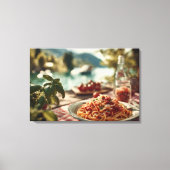 Spaghetti al Pomodoro op Lakeside picknicktafel Canvas Afdruk (Voorkant)