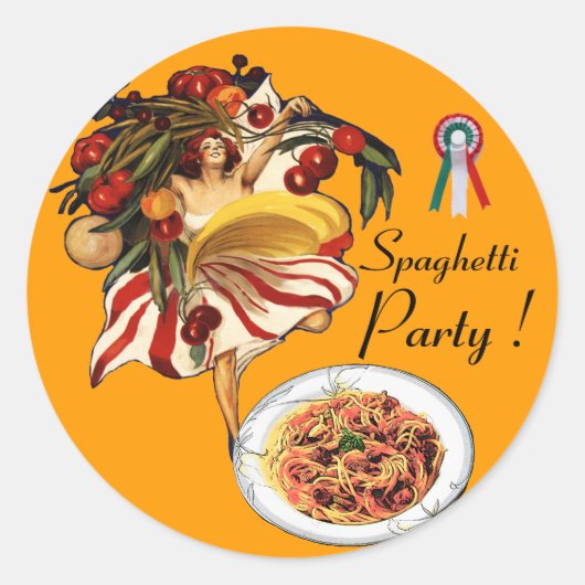 SPAGHETTI ARTIJ DANCE, ITALIAANSE KITCHEN EN TOMAT RONDE STICKER (Voorkant)