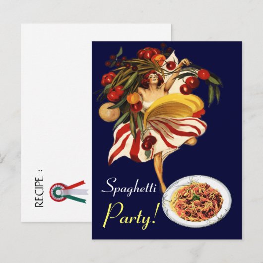 SPAGHETTI ARTIJ DANCE, ITALIAANSE KITCHEN EN TOMAT UITNODIGING BRIEFKAART (Voorkant / Achterkant)