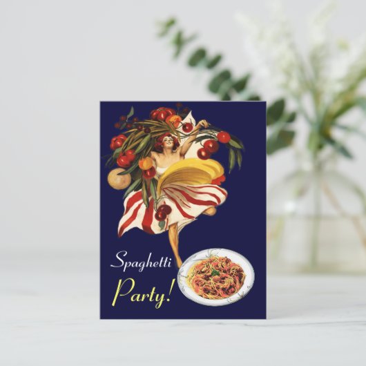 SPAGHETTI ARTIJ DANCE, ITALIAANSE KITCHEN EN TOMAT UITNODIGING BRIEFKAART (Staand voorkant)