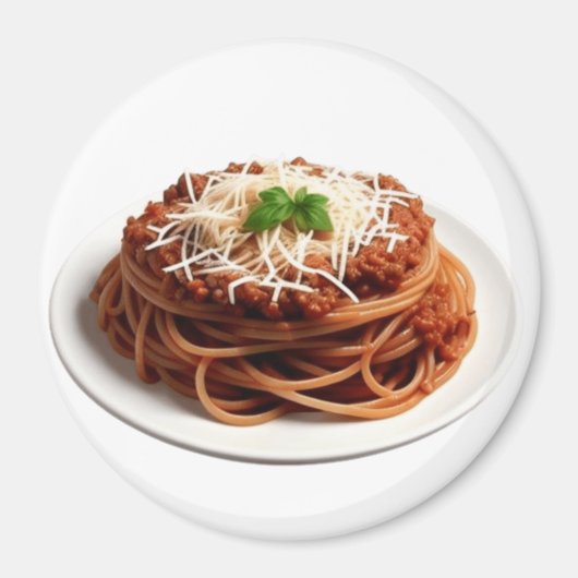 Spaghetti Bolognese met kaas en basilicumblaadjes Magneet (Voorkant)