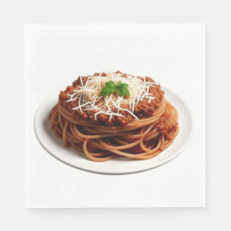 Spaghetti Bolognese met kaas en basilicumblaadjes Servet