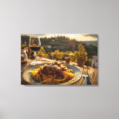 Spaghetti Bolognese op wijngaard terras tafel Canvas Afdruk (Voorkant)