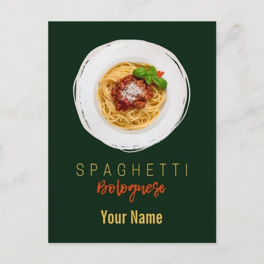Spaghetti bolognese pasta nodele gourmet chef feestdagenkaart (Voorkant)