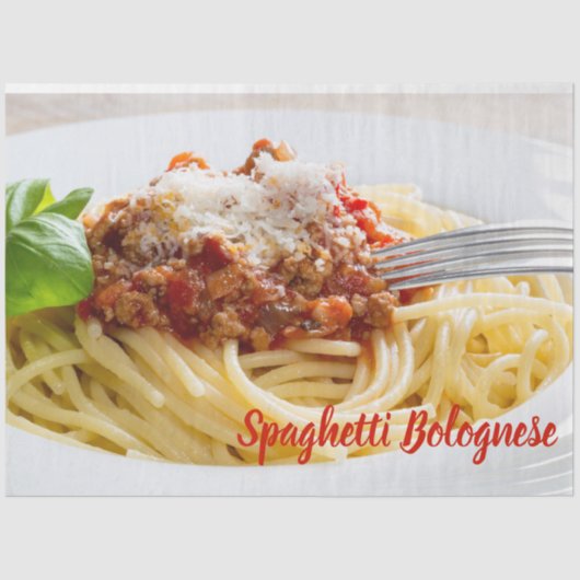 Spaghetti Bolognese Sauce Pasta met Parmesan Tissuepapier (Voorkant)