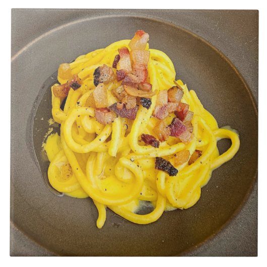 Spaghetti carbonara keramische tegel tegeltje (Voorkant)