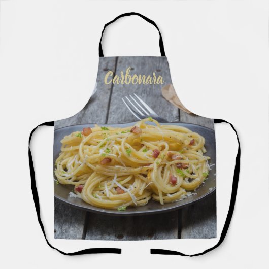 Spaghetti Carbonara Pasta met Bacon en Parmesan Schort (Voorkant)