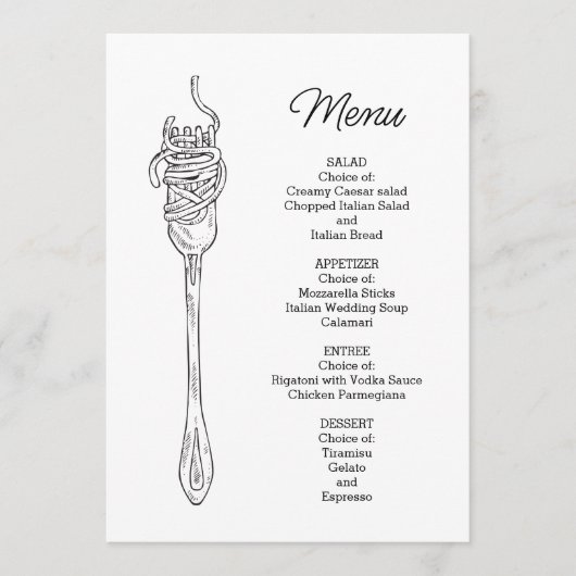 Spaghetti Diner  Menu (Voorkant)