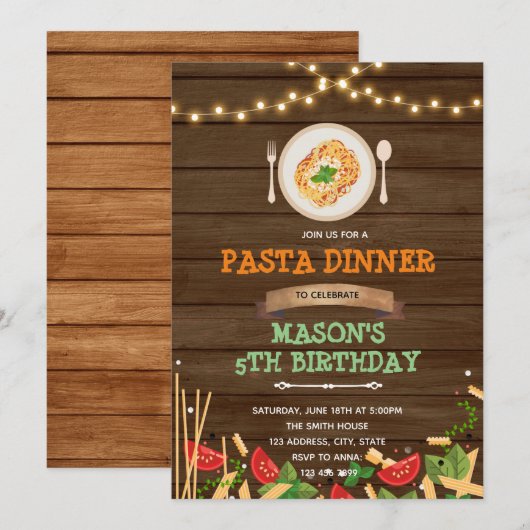 Spaghetti diner uitnodiging (Voorkant / Achterkant)