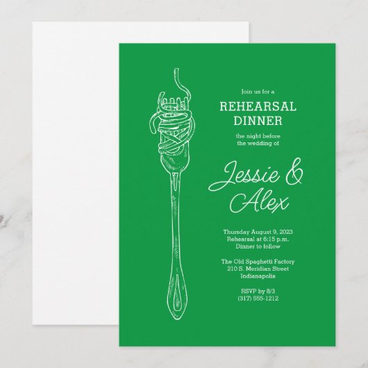 Spaghetti Diner Uitnodiging in Groen (Voorkant / Achterkant)