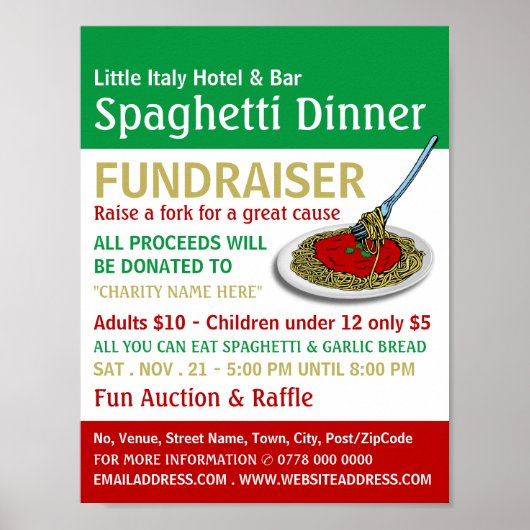 Spaghetti Dinner Fundraiser Event Poster (Voorkant)