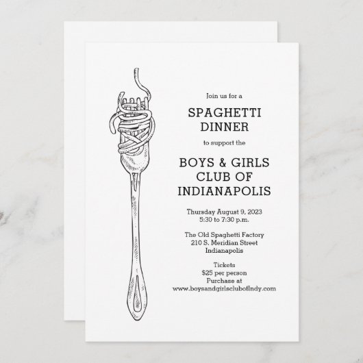 Spaghetti Dinner Fundraiser Kaart (Voorkant / Achterkant)
