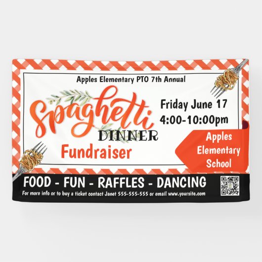 Spaghetti Dinner Fundraiser PTO PTA Kerk Banner (Horizontaal)