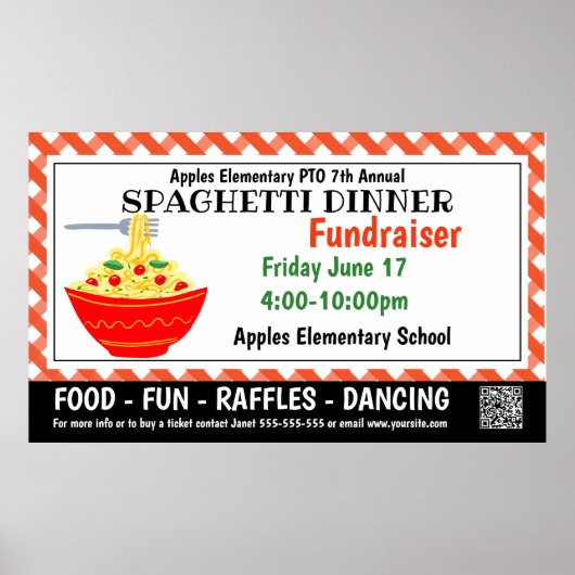 Spaghetti Dinner Fundraiser PTO PTA Kerk Banner Poster (Voorkant)