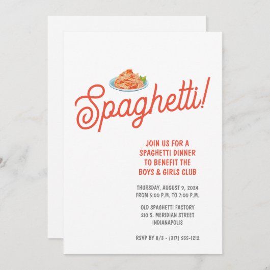 Spaghetti Dinner Fundraiser Uitnodiging (Voorkant / Achterkant)