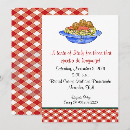 Spaghetti Dinner Invitation Kaart (Voorkant / Achterkant)