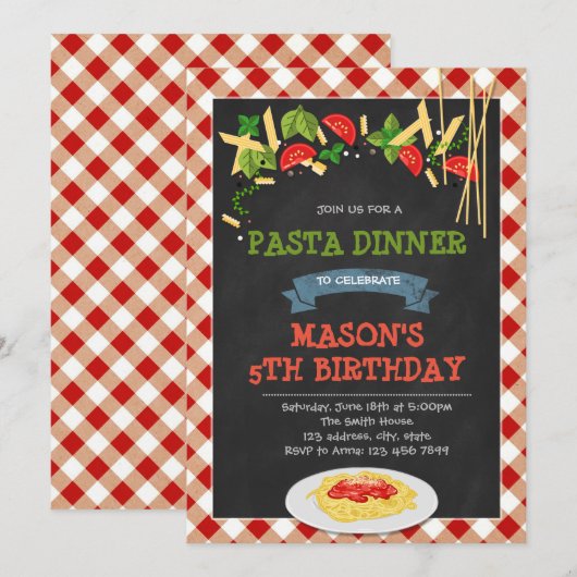Spaghetti Dinner party-uitnodiging Kaart (Voorkant / Achterkant)