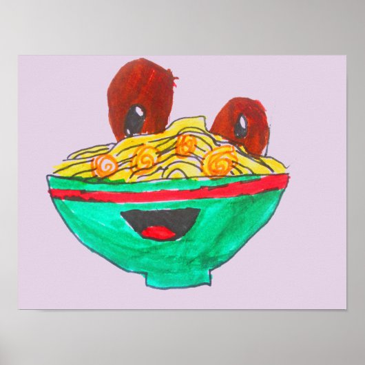 Spaghetti en gehaktballen grappige cartoon kunst poster (Voorkant)