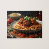 Spaghetti en gehaktballen op bord legpuzzel (Horizontaal)