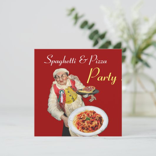 SPAGHETTI EN PIZZA PARTIJ, ITALIAANSE KITCHEN rood Kaart (Staand voorkant)