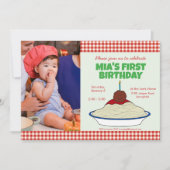 Spaghetti & gehaktballen 1e verjaardag uitnodiging (Voorkant)