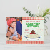 Spaghetti & gehaktballen 1e verjaardag uitnodiging (Staand voorkant)