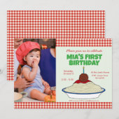 Spaghetti & gehaktballen 1e verjaardag uitnodiging (Voorkant / Achterkant)