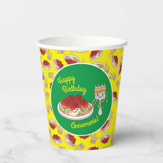 Spaghetti Kids Verjaardagsfeest Gehaktballen Papieren Bekers (Achterkant)