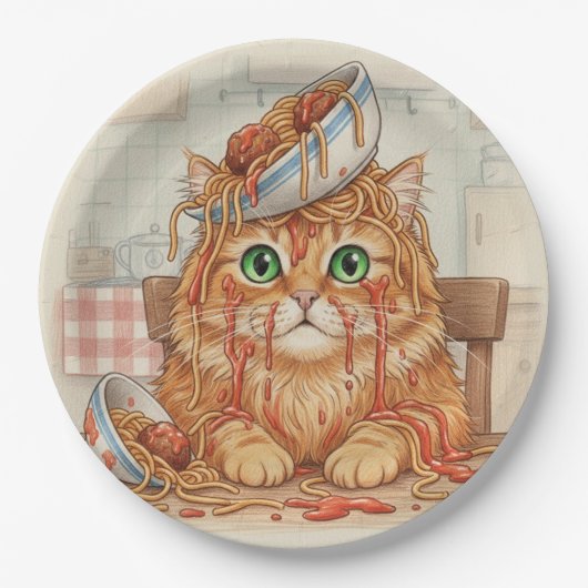 Spaghetti Kitty, Oranje, Papieren Borden Bordje (Voorkant)