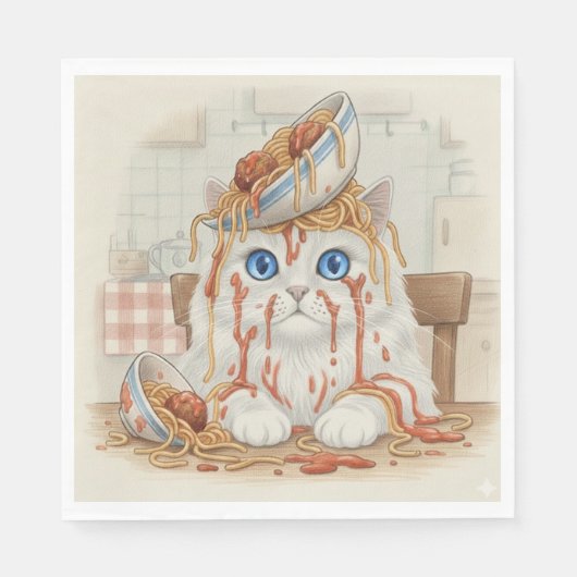 Spaghetti Kitty, White, Napkins Servet (Voorkant)