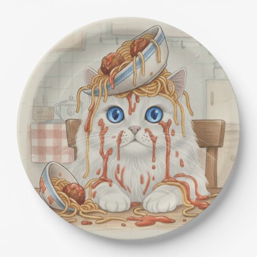 Spaghetti Kitty, Wit, Papieren Borden Bordje (Voorkant)