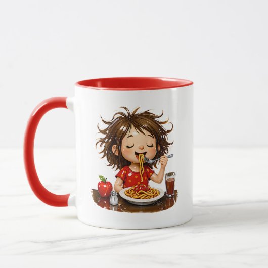 Spaghetti Liefhebber Schattig Meisje Rood Voedsel  Mok (Links)