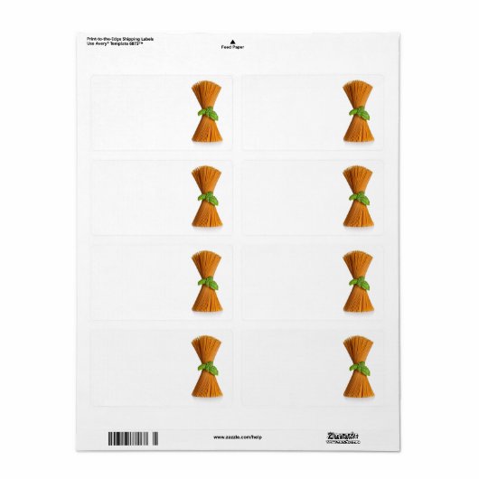 Spaghetti met basilicum geïsoleerd op witte achter etiket (Full Sheet)