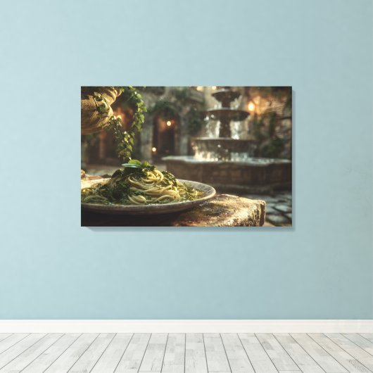 Spaghetti met Broccoli Rabe Canvas Afdruk (Insitu (Houten vloer))