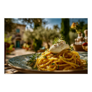 Spaghetti met Burrata Cheese in een Zuid-Italië Perfect Poster