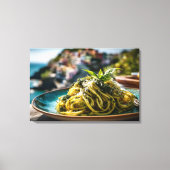 Spaghetti met citroen Basil Pesto – Kustterras Canvas Afdruk (Voorkant)