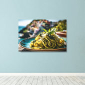 Spaghetti met citroen Basil Pesto – Kustterras Canvas Afdruk (Insitu (Houten vloer))