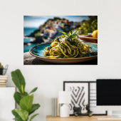 Spaghetti met citroen Basil Pesto – Kustterras Poster (Thuiskantoor)