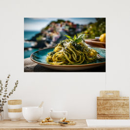 Spaghetti met citroen Basil Pesto – Kustterras Poster