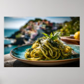 Spaghetti met citroen Basil Pesto – Kustterras Poster (Voorkant)