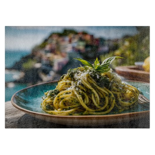 Spaghetti met citroen Basil Pesto – Kustterras Snijplank (Voorkant)
