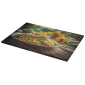 Spaghetti met courgette bloesems snijplank (Hoek)