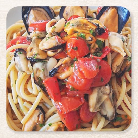 Spaghetti met mosselen eten Onderzetter (Voorkant)