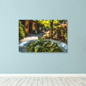 Spaghetti met romige spinazie saus canvas afdruk (Insitu (Houten vloer))