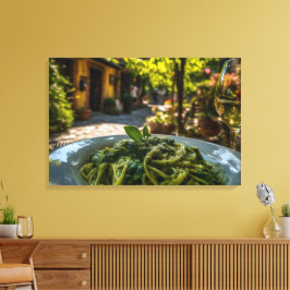 Spaghetti met romige spinazie saus canvas afdruk