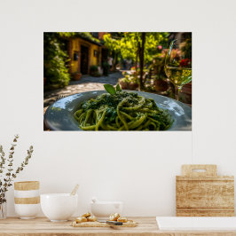 Spaghetti met romige spinazie saus poster