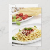 Spaghetti met tomatensaus en basilicum briefkaart (Voorkant / Achterkant)