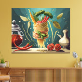 Spaghetti mit Gemüse und Kräutern Wirbel Canvas Afdruk (Insitu (Woonkamer))