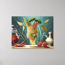 Spaghetti mit Gemüse und Kräutern Wirbel Canvas Afdruk