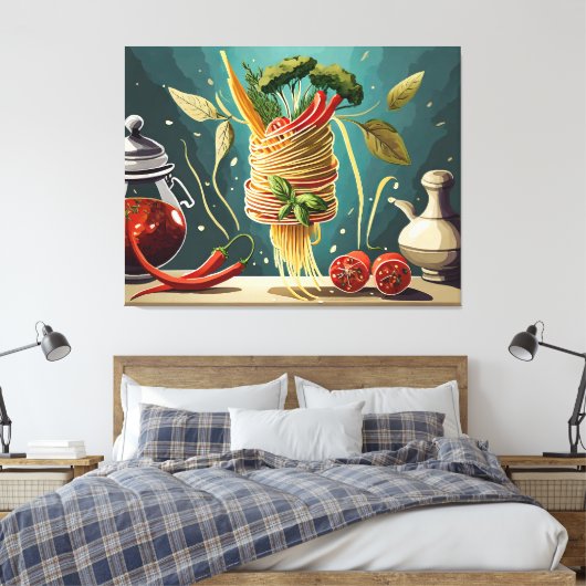 Spaghetti mit Gemüse und Kräutern Wirbel Canvas Afdruk (Insitu (Slaapkamer))